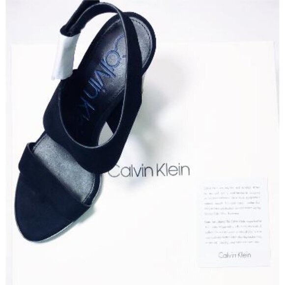 Calvin Klein Womens Black Suede Leather Block Heeled Open Toe Sandals Sz 8.5 New - Picture 6 of 12